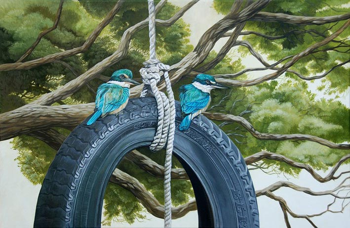 Craig Platt nz bird artist, the swing